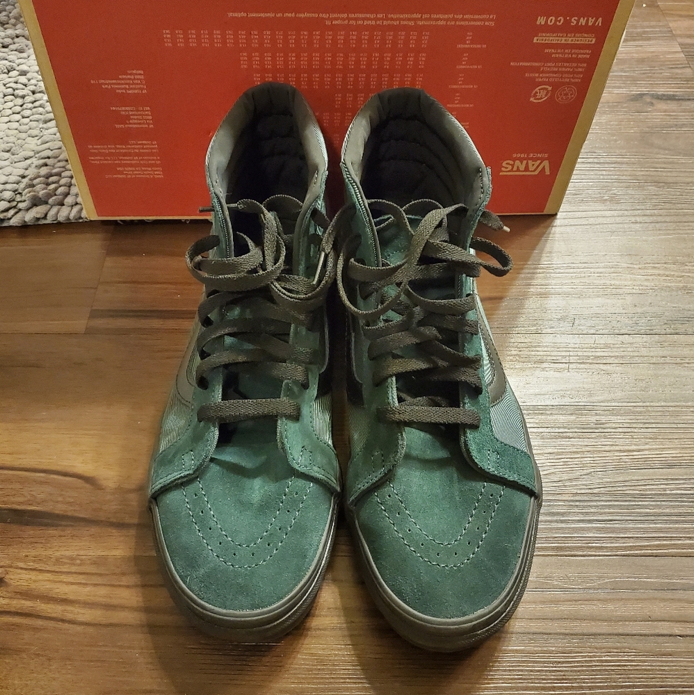 Men's Hi-Top Metallic Twill Green Vans SZ 10.5